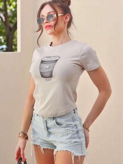 Royalfashion Bawełniany damski t-shirt z nadrukiem z cyrkonii