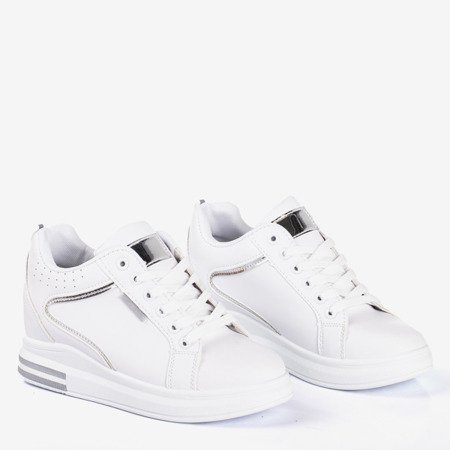Biało-srebrne damskie sneakersy na krytym koturnie Marcja - Obuwie