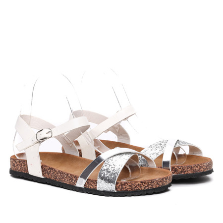 Biało-srebrne sandały z brokatowym paseczkiem Nincoa - Obuwie