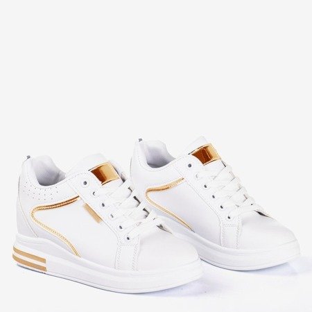 Biało-złote sneakersy na krytym koturnie Marcja - Obuwie
