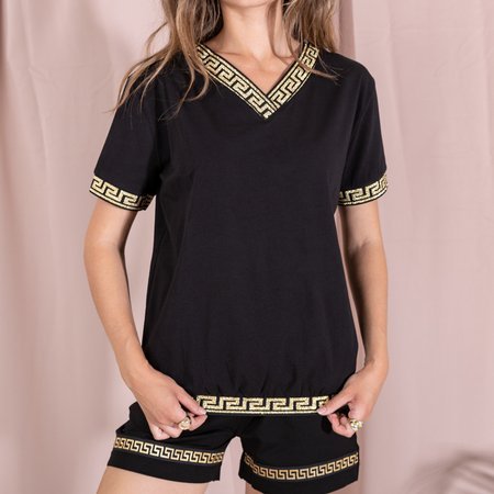 Czarna damska koszulka z greckim ornamentem - Odzież 