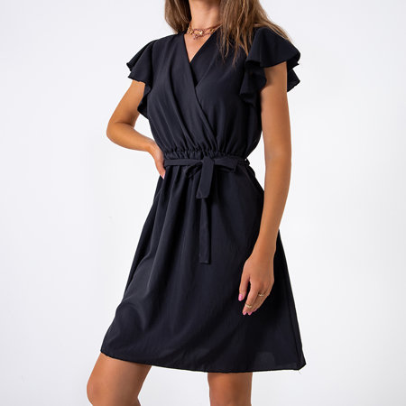 Czarna damska sukienka mini z wiązaniem - Odzież