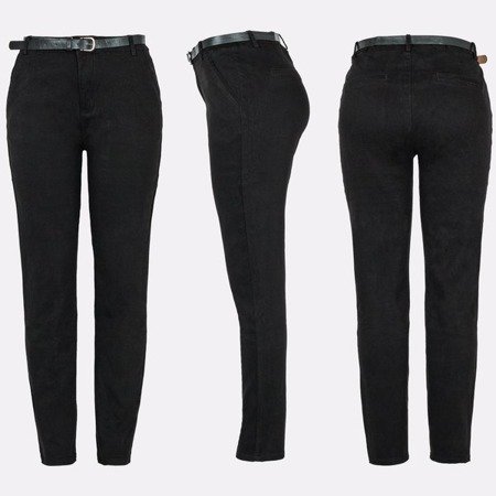 Czarne materiałowe spodnie z paskiem - Spodnie