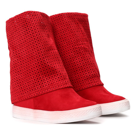 Czerwone sneakersy ażurowe na koturnie Ingrid- Obuwie