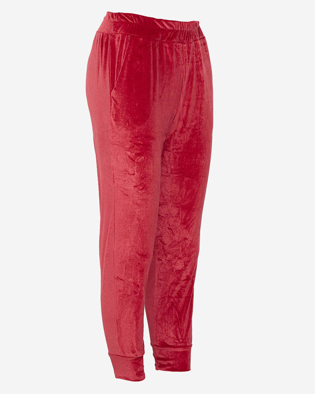 Czerwone welurowe spodnie dresowe damskie - Odzież