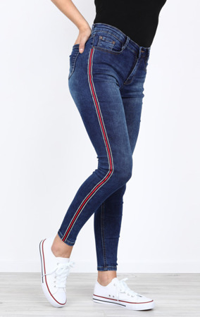 Długie, ciemnoniebieskie jeansy z cyrkoniami Kaylee- Obuwie