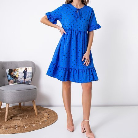Granatowa damska sukienka mini w groszki - Odzież
