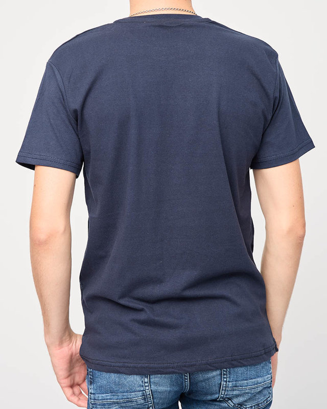 Granatowy męski t-shirt z nadrukiem- Odzież