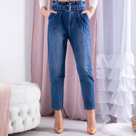 Jeansowe spodnie paperbag wysoki stan - Spodnie