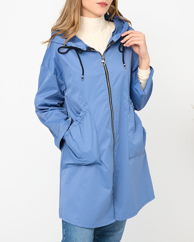 Niebieska damska kurtka płaszcz z kapturem- Odzież