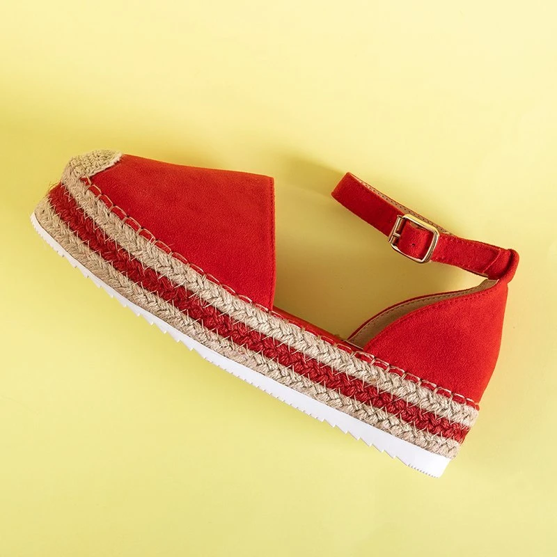 OUTLET Czerwone damskie sandały a'la espadryle na platformie Palira- Obuwie