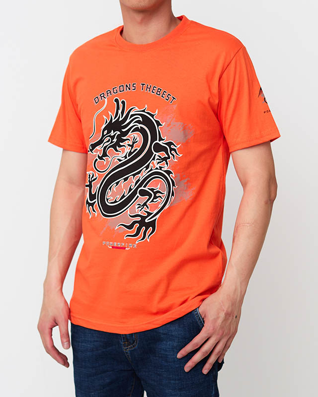 Pomarańczowy bawełniany męski t-shirt z printem - Odzież