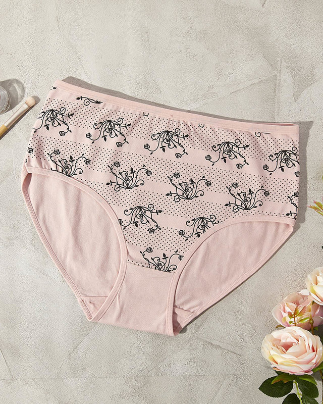 Royalfashion Różowe bawełniane damskie majtki typu figi z printem PLUS SIZE