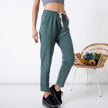 Royalfashion Szaro - zielone damskie bawełniane proste spodnie PLUS SIZE