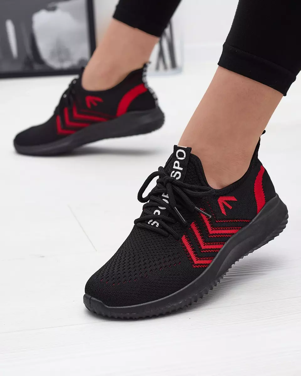 Royalfashion Tkaninowe damskie buty sportowe w czarno- czerwonym kolorze Leridis