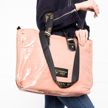 Różowa damska pikowana torebka shopper - Akcesoria