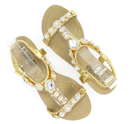 Złote sandały z kamyczkami Reika- Obuwie