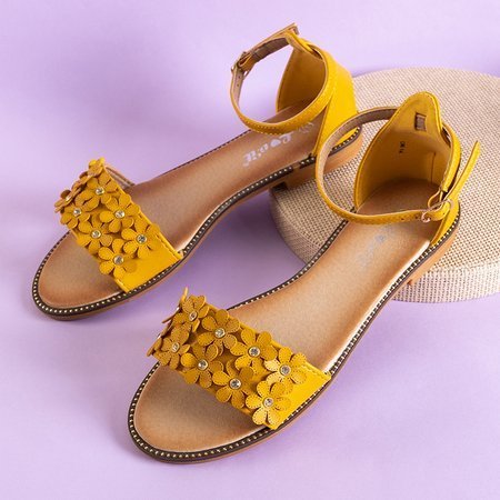 Żółte damskie sandały z kwiatuszkami Rafana - Obuwie