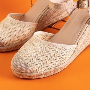 Beżowe damskie sandały a'la espadryle na koturnie Daffi - Obuwie