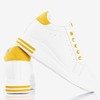 Białe buty sportowe na krytym koturnie z żółtymi wstawkami Sliomenea - Obuwie