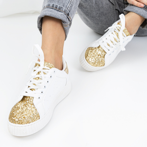 Białe damskie buty sportowe ze złotymi wstawkami Zerana - Obuwie
