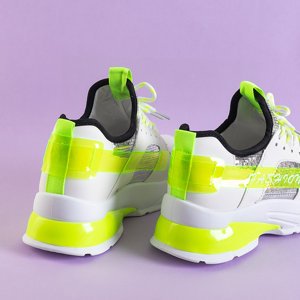 Białe sportowe sneakersy damskie z neonowymi wstawkami Tadea - Obuwie