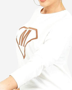 Biało- brązowy damski sportowy komplet dresowy z naszywką - Odzież