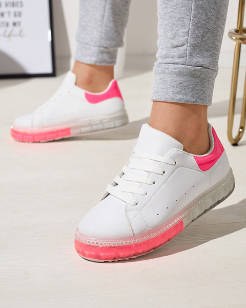 Biało - różowe sportowe sneakersy damskie Roisels - Obuwie