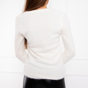 Biały futerkowy krótki sweterek - Odzież