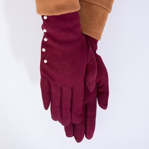 Bordowe damskie rękawiczki z perełkami - Akcesoria