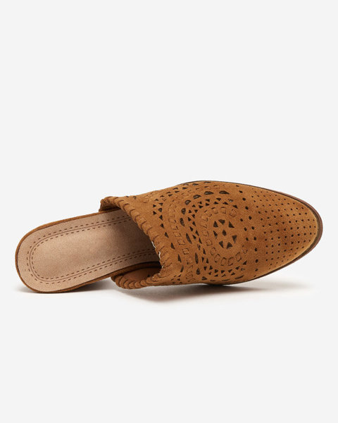 Brązowe damskie buty bez pięty na obcasie Aqarion - Obuwie