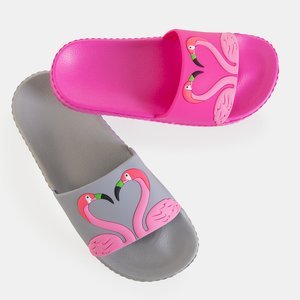 Ciemnoróżowe damskie klapki z flamingiem Flamoi - Obuwie
