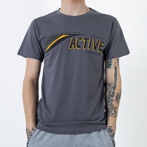 Ciemnoszara bawełniana koszulka męska z printem - Odzież