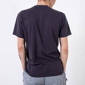 Ciemnoszary bawełniany t-shirt męski zdobiony printem i napisem - Odzież