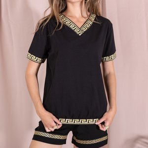 Czarna damska koszulka z greckim ornamentem - Odzież 