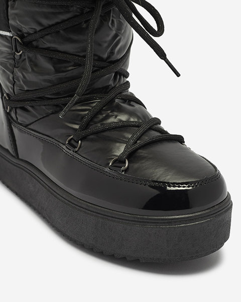 Czarne damskie lakierowane buty a'la śniegowce Luccav- Obuwie