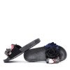 Czarne klapki z ozdobnymi kwiatkami Jedinna - Obuwie