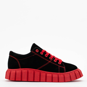 Czarne sportowe buty damskie na czerwonej platformie Miko  - Obuwie