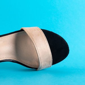 Czarno-beżowe damskie sandały na niskim słupku Palema - Obuwie