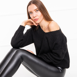 Czarny damski krótki sweter - Odzież