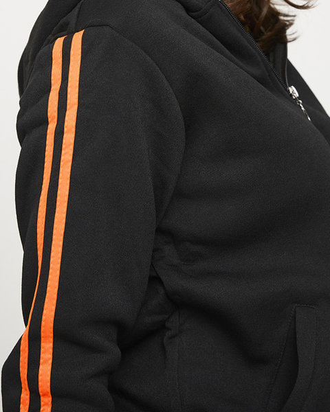 Czarny ocieplany damski komplet bluzka i spodnie z neonowymi pomarańczowymi lampasami- Odzież
