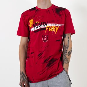 Czerwona bawełniana koszulka męska z nadrukiem - Odzież
