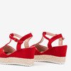 Czerwone ażurowe sandały damskie na koturnie Moris - Obuwie