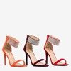 Czerwone damskie sandały na wyższej szpilce z cyrkoniami Klisona - Obuwie