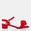 Czerwone sandały damskie na niskim słupku z kwiatkami Flonia - Obuwie