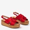 Czerwone sandały damskie na platformie z frędzlami Indinara - Obuwie