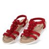 Czerwone sandały z kwiatami na podwyższonej podeszwie Lomela - Obuwie