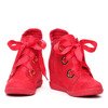 Czerwone sneakersy na krytym koturnie wiązane wstążką Andi- Obuwie