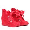 Czerwone sneakersy na krytym koturnie wiązane wstążką Andi- Obuwie