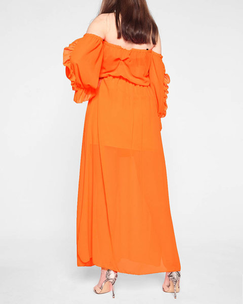 Damska pomarańczowa neonowa sukienka maxi hiszpanka - Odzież